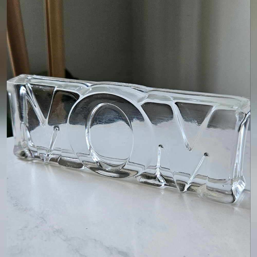 1980's Vintage Fostoria Glass AVON MOM  Pressed Glass Paperweight Shelf Sitter